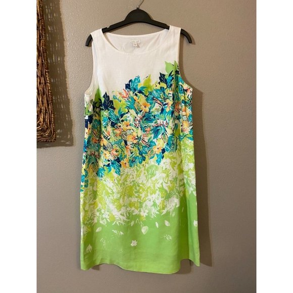 J Jill Dress Medium 6 8 10 Love Linen Career Church Sheath White Garden Floral - Picture 7 of 8